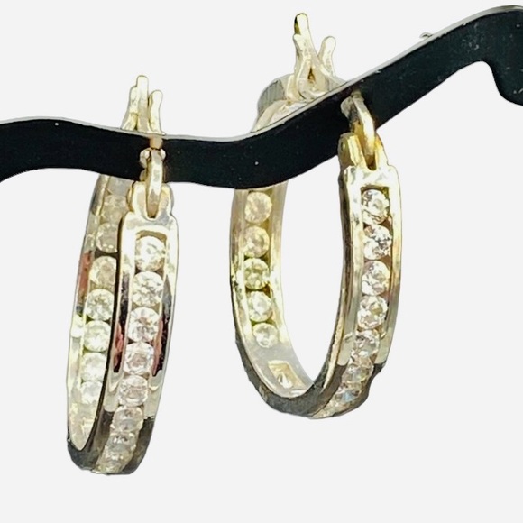 STERLING silver cubic zirconia pierced hoop earrings - Picture 2 of 7